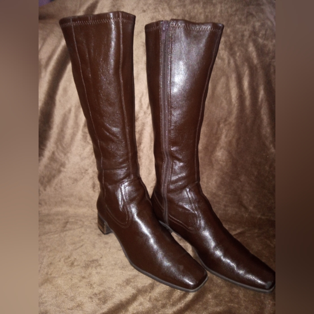 Enzo Angiolini Genuine Soft Leather Boots/ Vintage Brown Mid Calf Zipper Boots